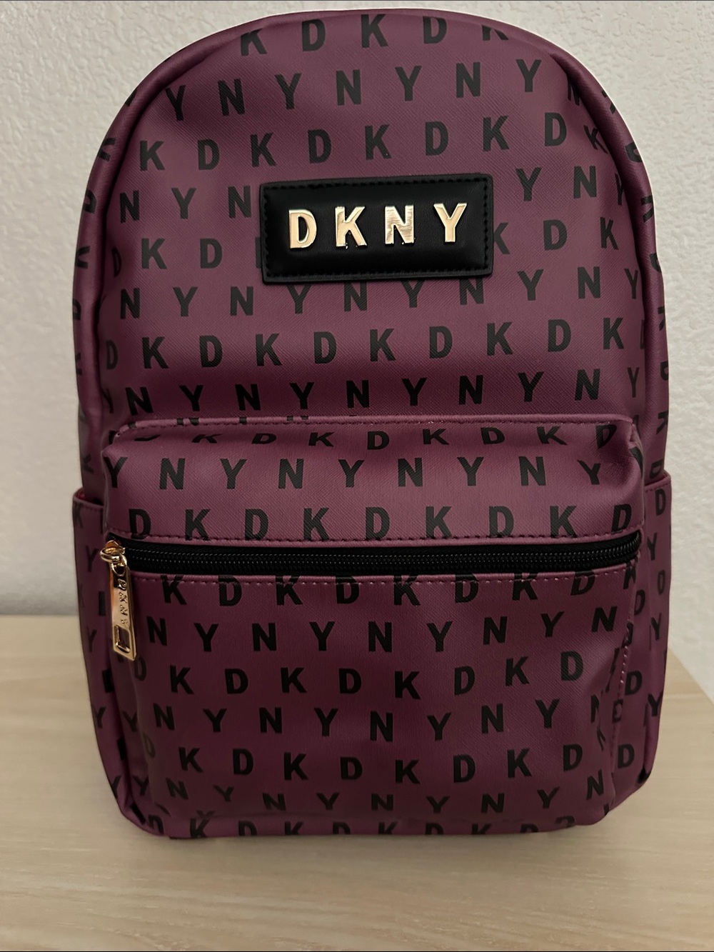 Dkny Plum Monogram 14” Backpack with Gold Hardware